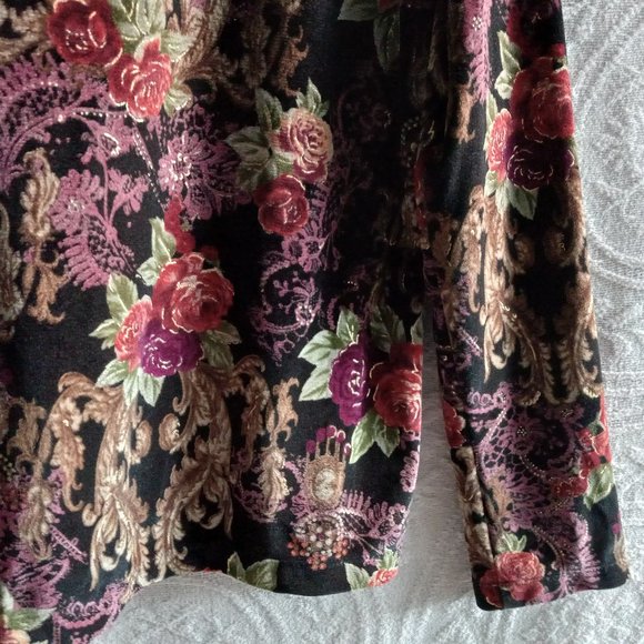 Dress Barn Elegant Stretch Velveteen Floral Pattern Long Sleeved Blouse Top Sz L - Picture 5 of 11